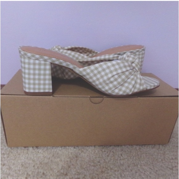 J Crew Gingham Bow Slide Sandal Heels Sz 5 - Picture 6 of 6